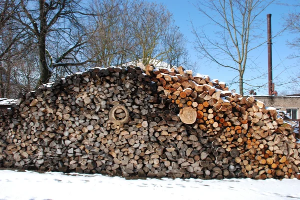 Firewood pile next to boiler house. — Stock Photo, Image