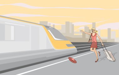 The girl at the station. clipart