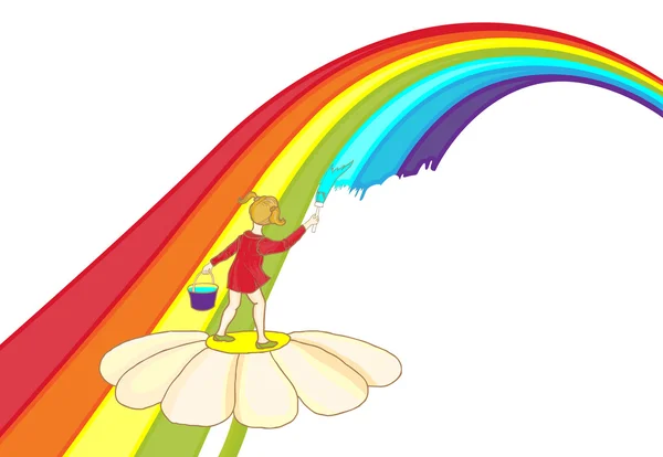 A child paints a rainbow — Stock Vector