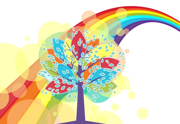 Un albero con un arcobaleno — Vettoriale Stock