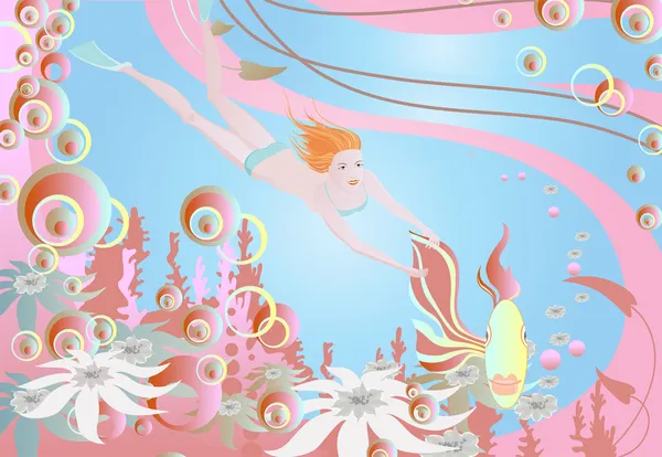 Радостная девушка под водой — стоковый вектор