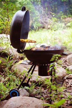 Grill chicken on barbeque isolated forest clipart