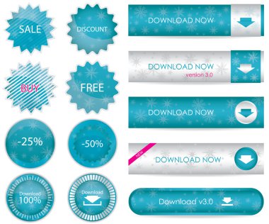 Blue website download buttons with snowflakes clipart