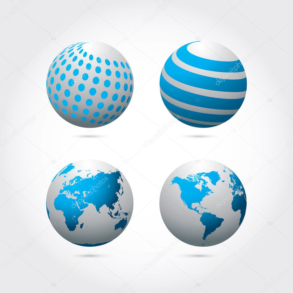 A set of four abstract vector globes