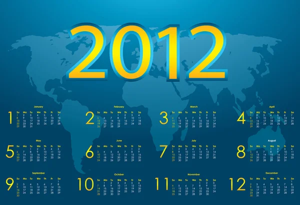 2012 年日历与蓝色抽象背景 — 图库矢量图片