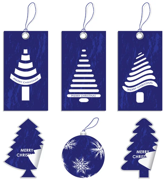 Special blue price tags, labels and ball with Christmas design — Stock Vector
