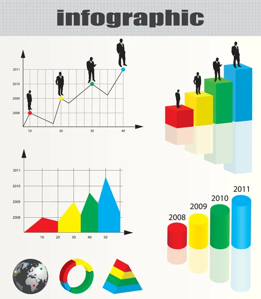 Coleção de silhuetas coloridas de infográficos e empresários —  Vetores de Stock