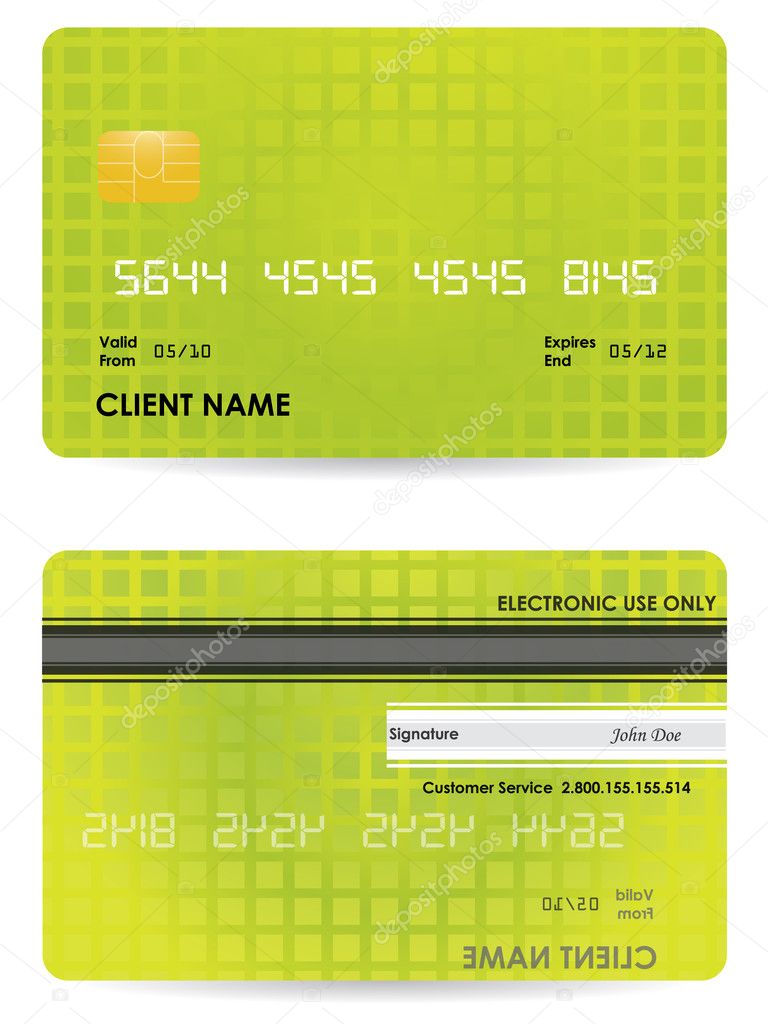 Vector credit card, front and back view