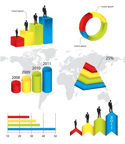 Farbenfrohe Infografik und Silhouetten-Kollektion für Geschäftsleute — Stockvektor
