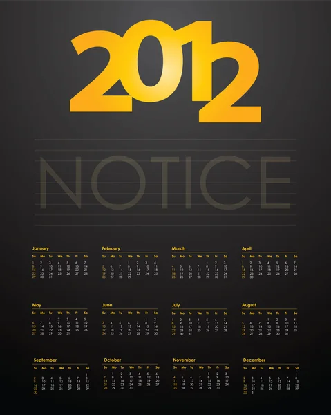Special calendar design for 2012 — Stock Vector