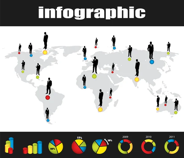 रंगीन इन्फोग्राफिक और व्यापारी सिल्हूट संग्रह — स्टॉक वेक्टर