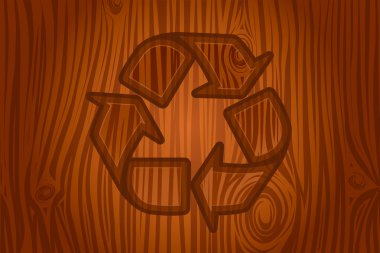 Recycle icon engraved on bark clipart