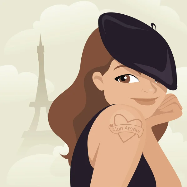 Sevimli genç Fransız kadın — Stok Vektör