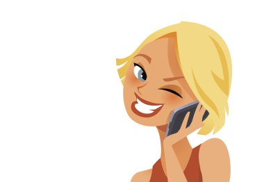 Happy woman on the phone clipart
