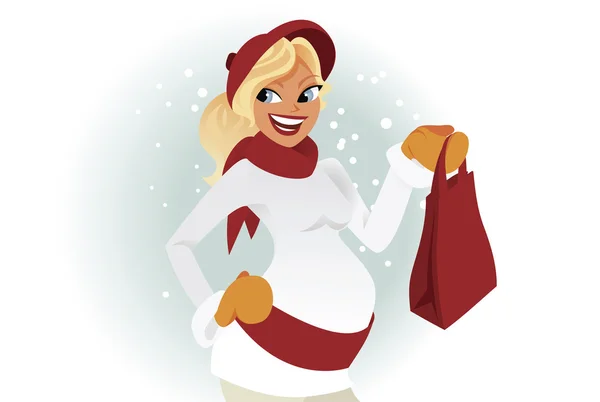 Έγκυος γυναίκα χειμώνα ψώνια — Διανυσματικό Αρχείο