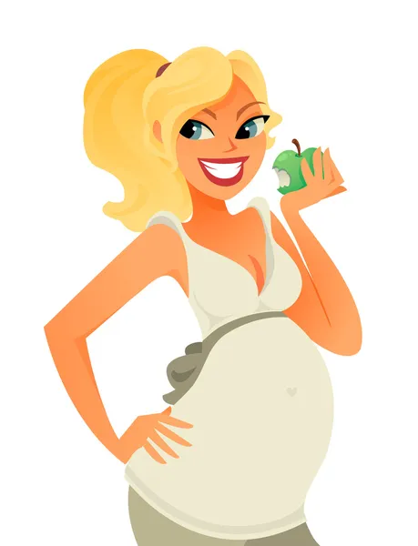 Pregnant woman eating an apple Stock Illustration