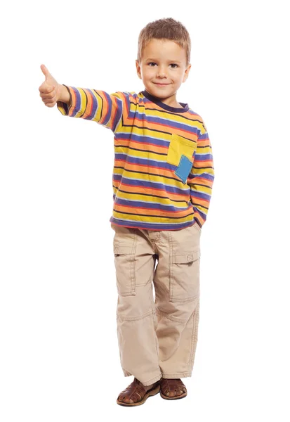 Smiling little kid with thumbs up sign — Stock Photo, Image