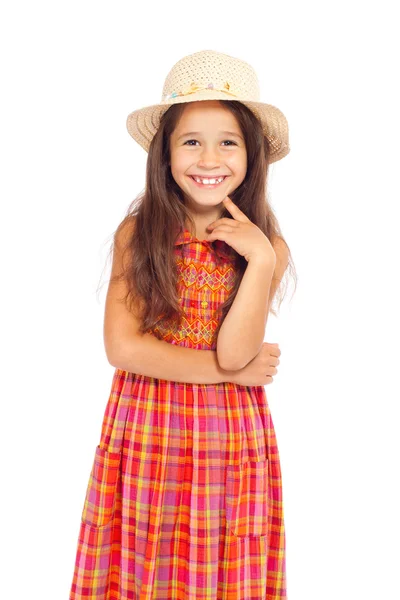 Usměvavá holčička v slámy — Stock fotografie