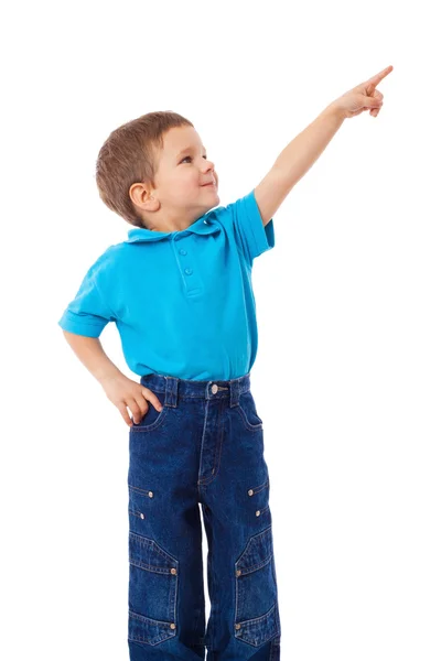 Kleine jongen met lege wijzend handje — Stockfoto