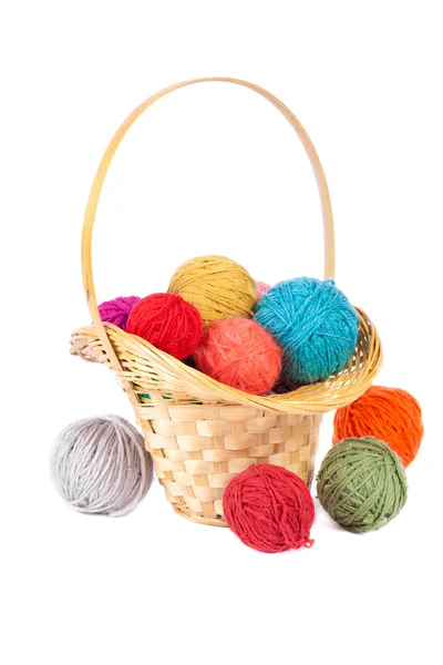 stock image Basket with colorful balls of yarn