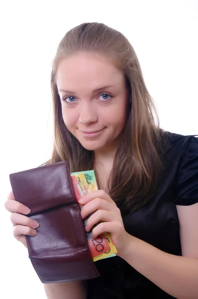 Menina com dinheiro — Fotografia de Stock