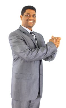 Portrait of a good looking African American business man against white back clipart