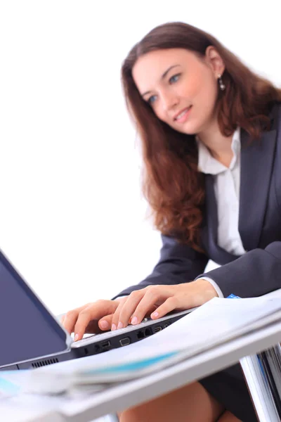 Portrait of a smiling business woman with a laptop — Stock Photo, Image