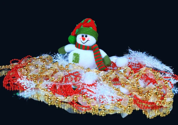 Festive snowman with Christmas light background — Stock Photo, Image