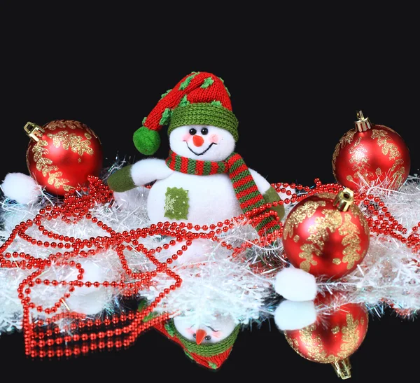 Festive snowman with Christmas light background — Stock Photo, Image