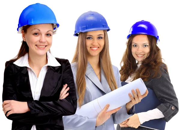 En attraktiv olika kvinna arkitekt team på byggarbetsplats — Stockfoto