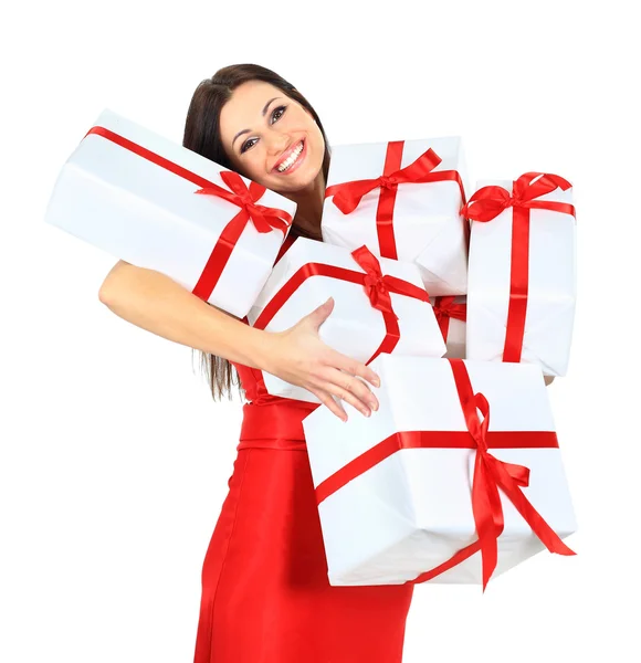 Giovane donna felice con un regalo — Foto Stock