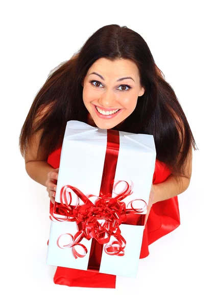 Νεαρή γυναίκα ευτυχισμένη με ένα δώρο — Φωτογραφία Αρχείου