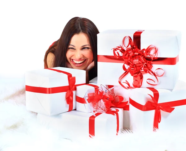 Young happy woman with a gift — Stock Photo, Image