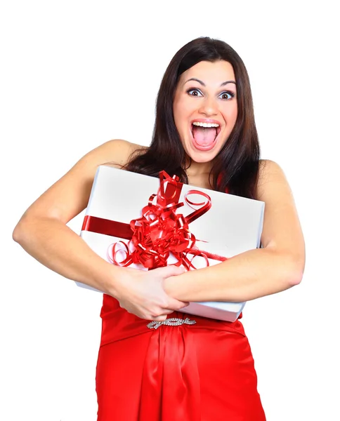 Jonge gelukkig vrouw met een cadeau — Stockfoto
