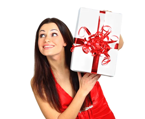 Fiatal, boldog nő egy ajándék — Stock Fotó