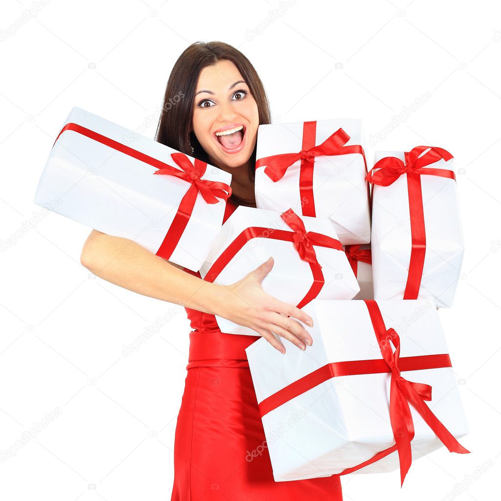 Young happy woman with a gift