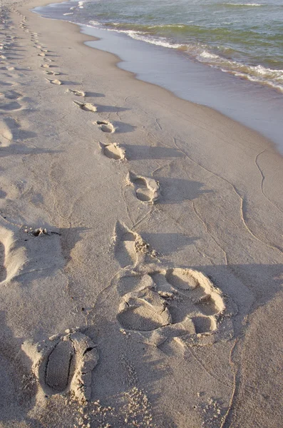 Stopy na ranní mořský písek — Stock fotografie