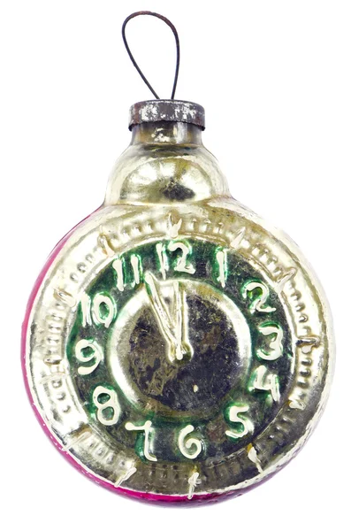 Vintage Christmas tree clock toy on white — Stock Photo, Image