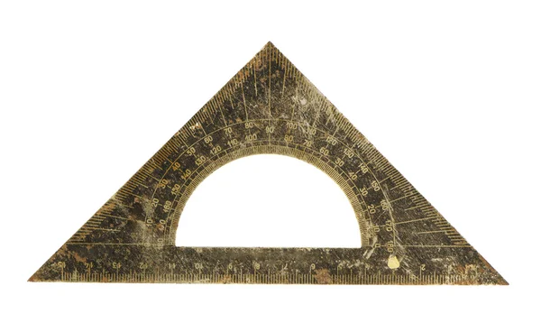 Vecchio triangolo metallico scuola su bianco — Foto Stock