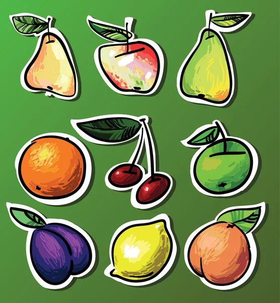 Векторный набор - девять фруктов на ярком фоне. иллюстрация — стоковый вектор