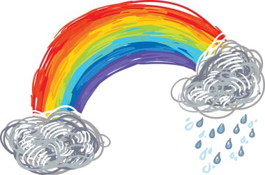 Picture - a bright rainbow with clouds on a white background clipart