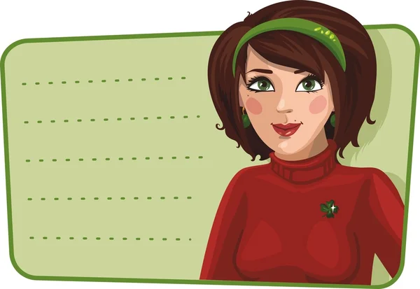 Vectorillustratie. mooie brunette meisje op groene banner met de — Stockvector