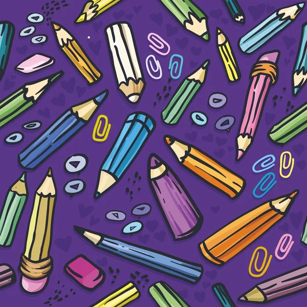Vektorillustration. nahtlose Textur mit leuchtend violetten Buntstiften — Stockvektor