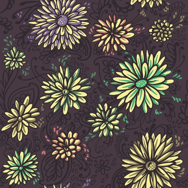 Nahtlose Vektorillustration. die Textur. leuchtend gelbe Chrysanthemen auf — Stockvektor