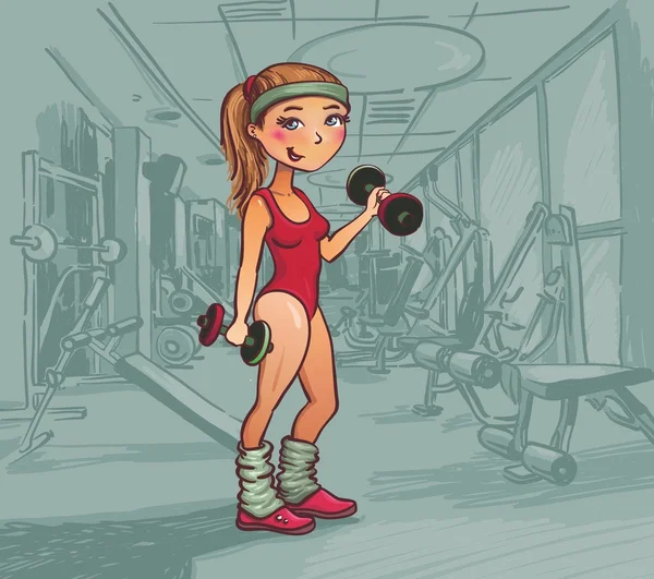 Ung flicka i ett gym — Stock vektor