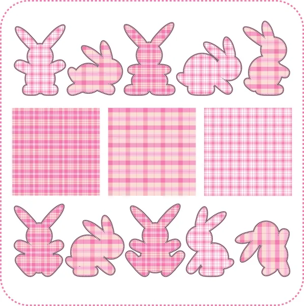Ten pink rabbits. Beautiful elements for scrapbook, greeting cards — Stock Vector