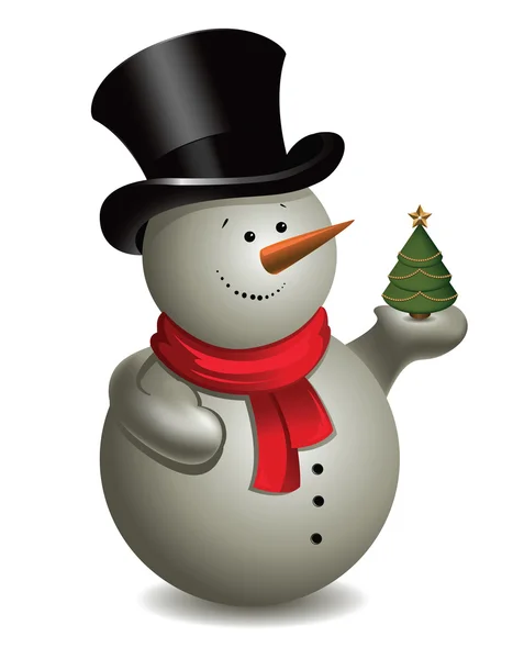 Muñeco de nieve con árbol de Navidad. Ilustración vectorial . — Archivo Imágenes Vectoriales