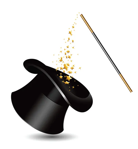 Magic hat and wand with sparkles. vector — Stock Vector