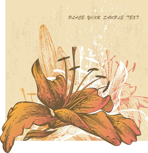 Abstract background with blooming lilies, hand-drawing. Vector illustration — Stock Vector