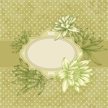 Vintage frame with blooming water lilies, hand-drawing. clipart